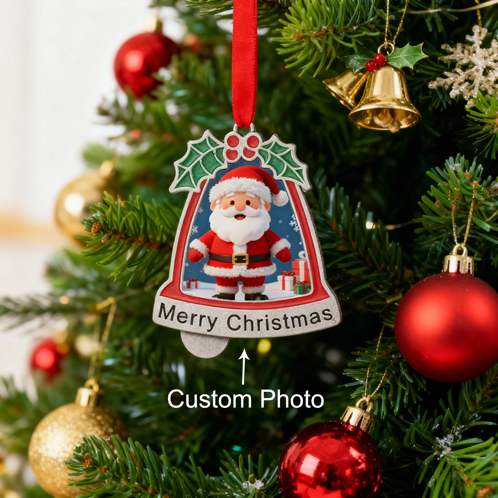

Custom Photo Picture Christmas Ornaments Decoration Personalized Bell Xmas Tree Hanging Ornaments Charm Pendants For Home Decor