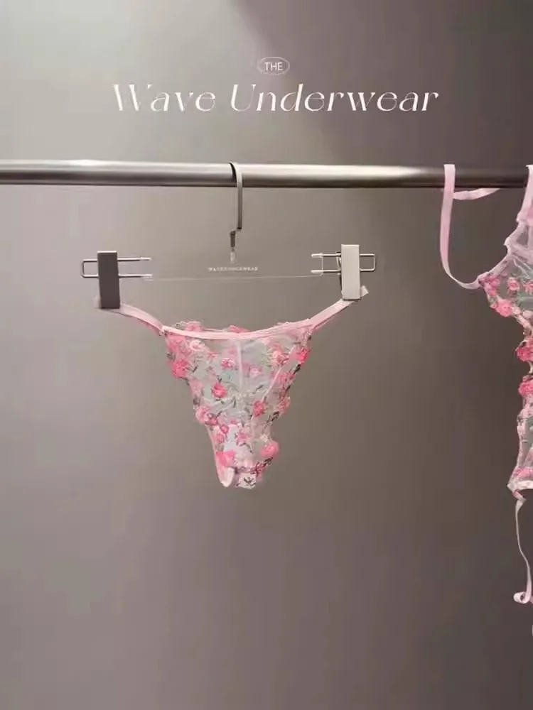 Vintage Französische Dienstmädchen-Sexy-Dessous, durchsichtiges Set mit Blumenstickerei, schwere Spitze, 32–38 AB, bequeme Unterwäsche in Übergröße MOYISU – Detail 12