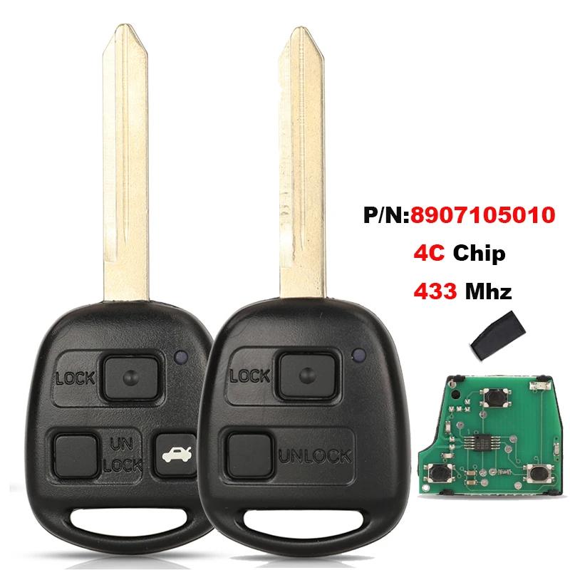 jingyuqin 89071-05010, 8907105010 2/3 Buttons 433.92MHz 4C Chip Remote Car Key Fob For Toyota Avensis 2003-2008 Yaris 2010 2011