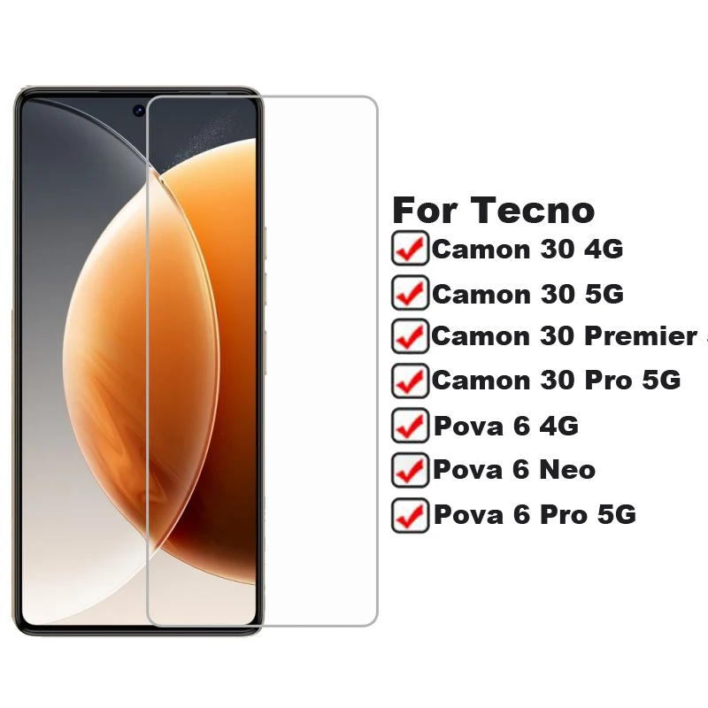 2-1Pcs Tempered Glass For Tecno Camon 30 Premier 5G 30 Pro Camon 30 4G 5G Glass on Tecno Pova 6 4G 6 Pro 5G Pova 6 Neo Protector