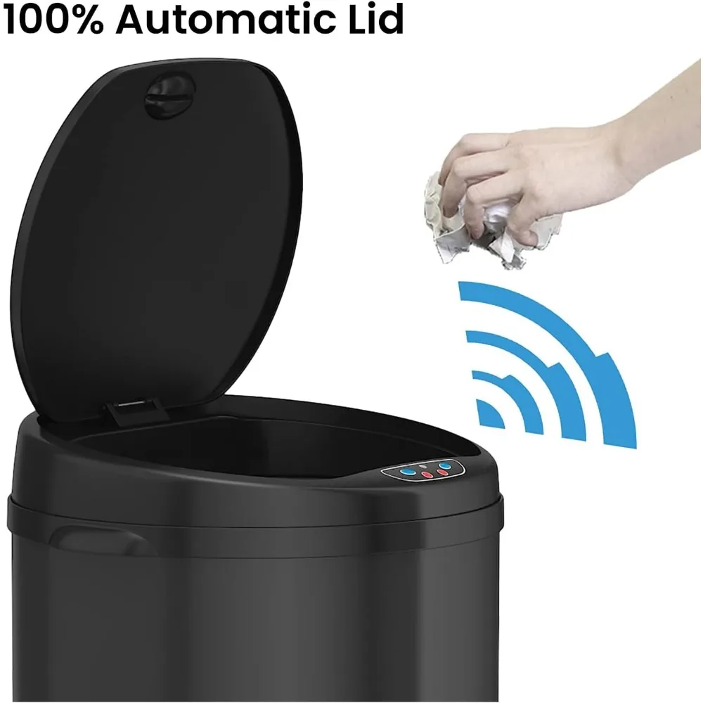 13 Gallon Automatic Trash Can with Odor Control System – Black Round Kitchen Sensor Garbage Bin for Kitchen or Office