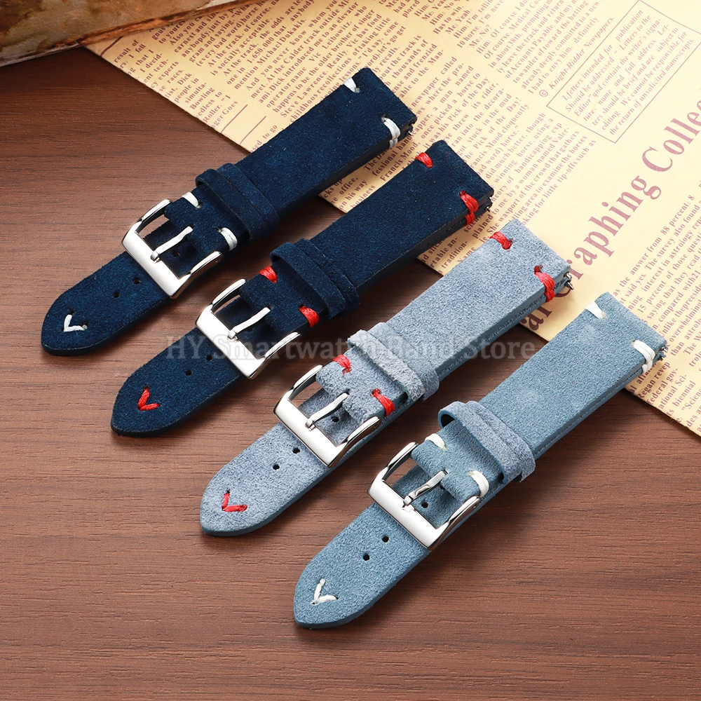 Замшевый кожаный ремешок для Seiko для Casio для Tudor, быстросъемный браслет для Rolex для Omega, браслет из воловьей кожи 18 мм, 20 мм, 22 мм