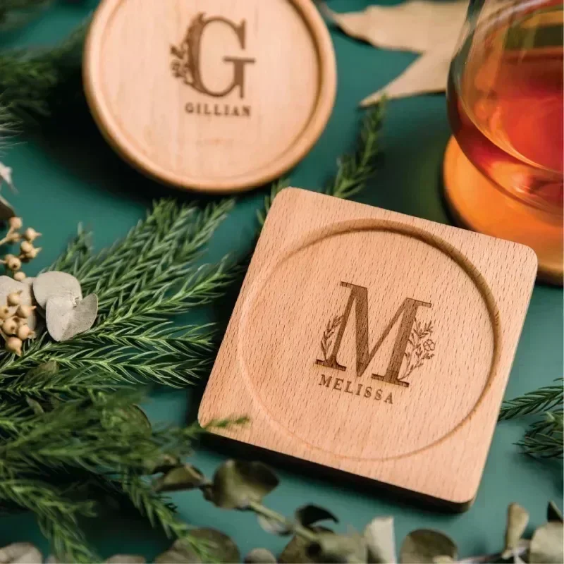 1PCS Free Custom Engraving Solid Wood Coaster Pad Round Square Wooden Cup Mat Durable Heat Resistant Tea Coffee Pad Placemats