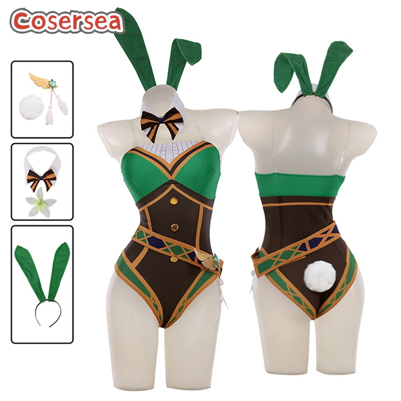 

Cosersea Venti Bunny Dress Cosplay Costume Game Genshin Impact Venti Sexy Women Bunny Suit Jumpsuit Halloween Outfit Fullset