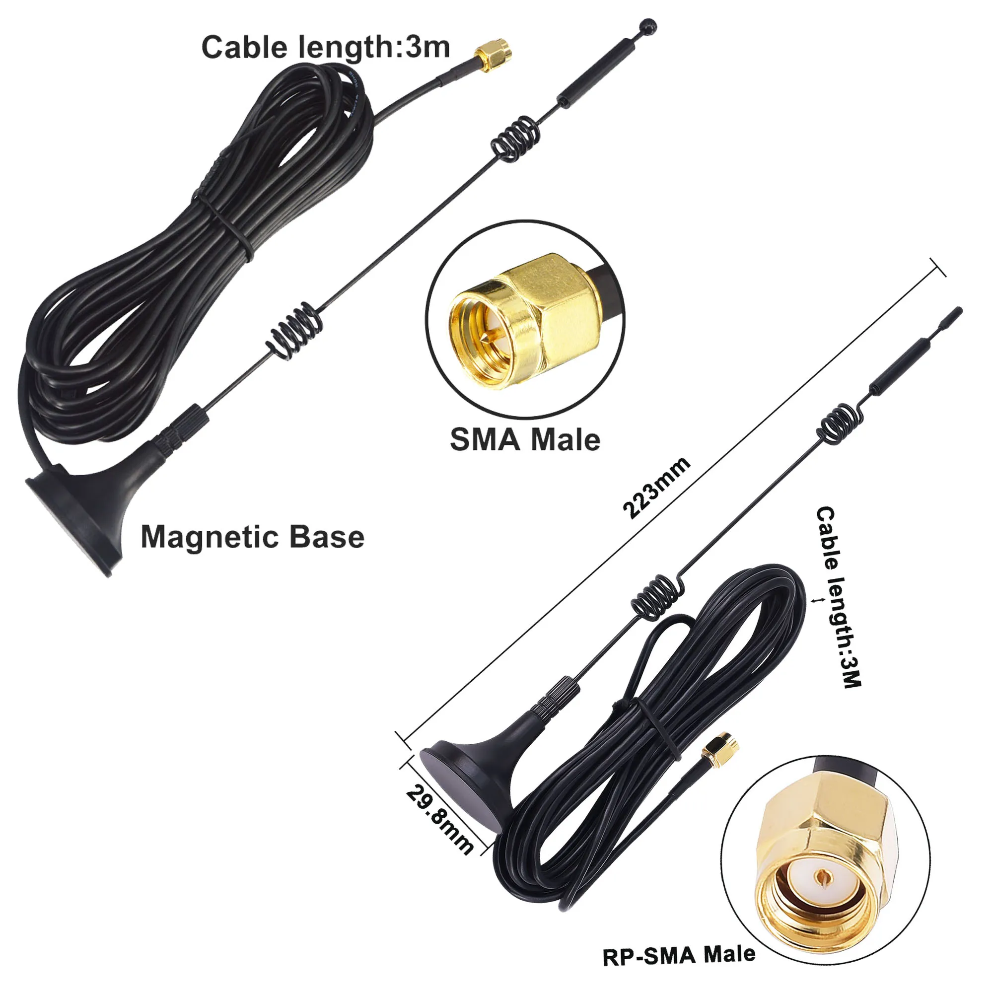 12dbi Dual Band WiFi Antenna 2.4G/5.8G Pole Antenna SMA Male/RP-SMA Male with Magnetic Base for Router Camera Signal Booster