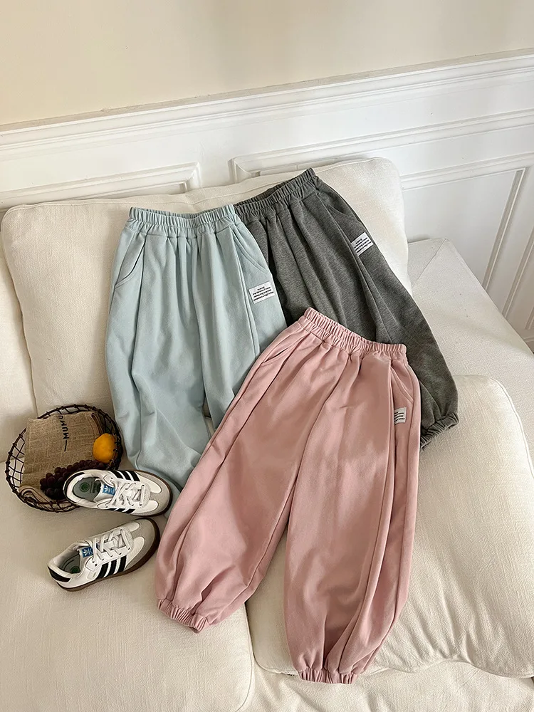 Children Clothes Boys and Girls Casual Labeled Sweatpants Fashion 2024 Autumn Solid Color Casual Simple Kids Loose Pants