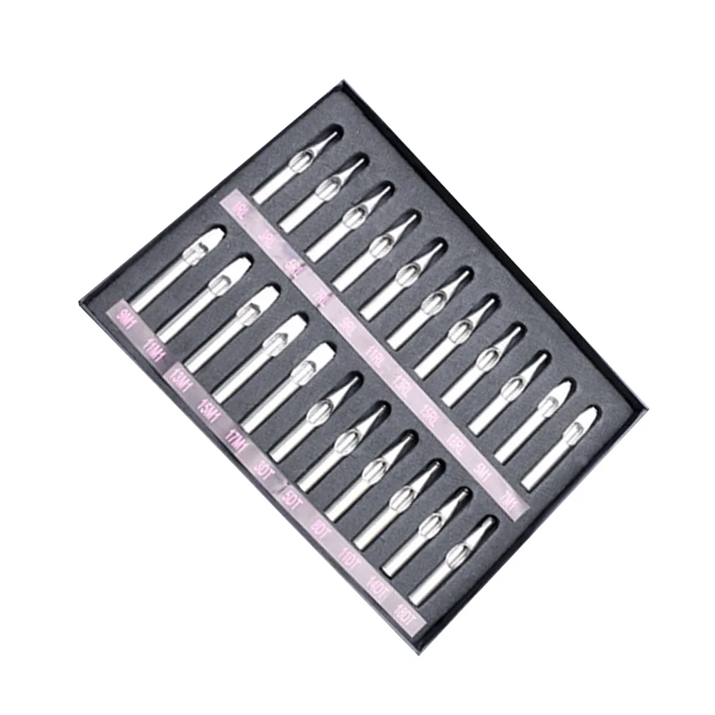 22PCS Machine Nozzle Tips Set Professionele roestvrijstalen snijnaald Mondtips voor tatoeagebenodigdheden (zilver)