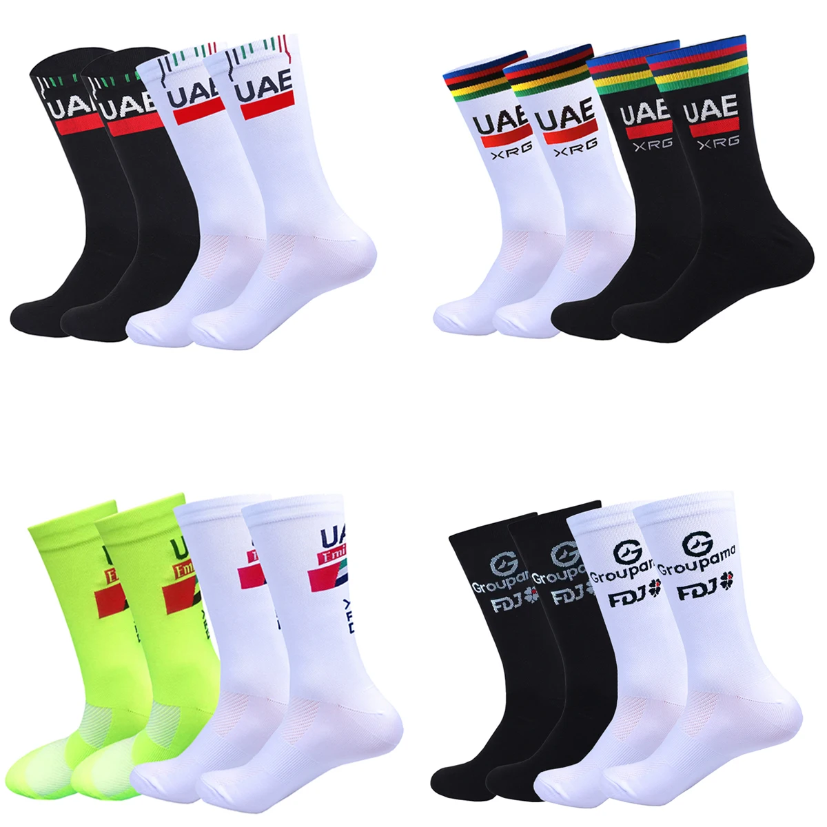 2 Paar UAE Radsportsocken Rutschfeste Team FDJ Fußballsocken Gepolsterte Atmungsaktive Lauf-, Yoga-, Basketball-, Fahrrad-Sportsocken mit Grip
