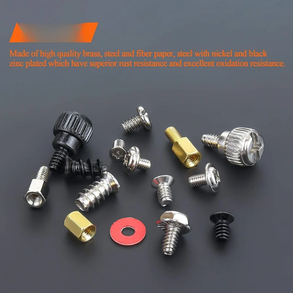 228pcs Desktop PC Case Mounting Screws Kit Black Zinc Plated Steel For DIY Computer Build Power Supply Motherboard Hardware Tool