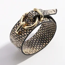 Kirykle 2023 Fashion Boho Women Jewelry Leopard Leather Bangles Elegant Multilayer Wide Wrap Metal Hoop Bracelet Accessory