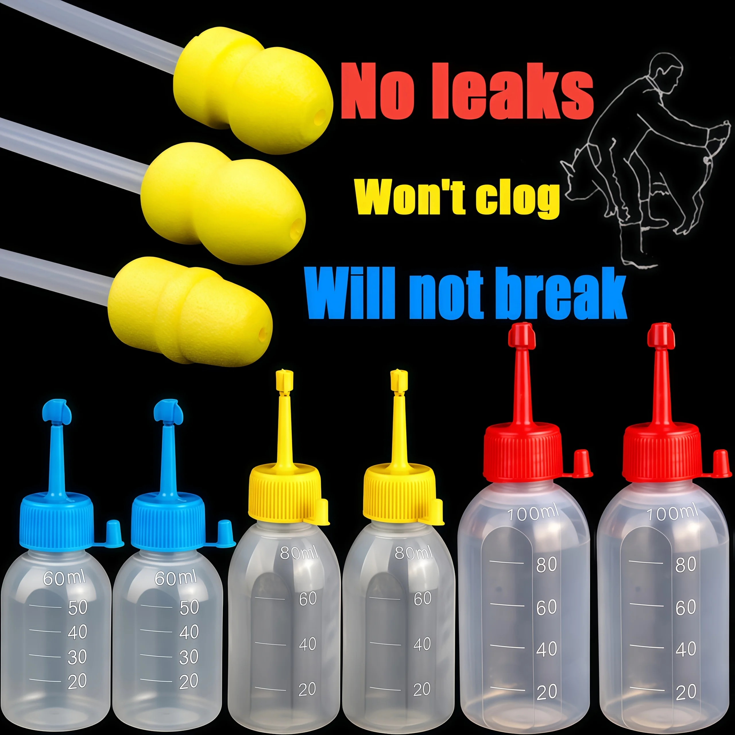 Livestock breeding kits, consisting of plastic bottles and insemination tubes, suitable for both pig farming and veterinary use