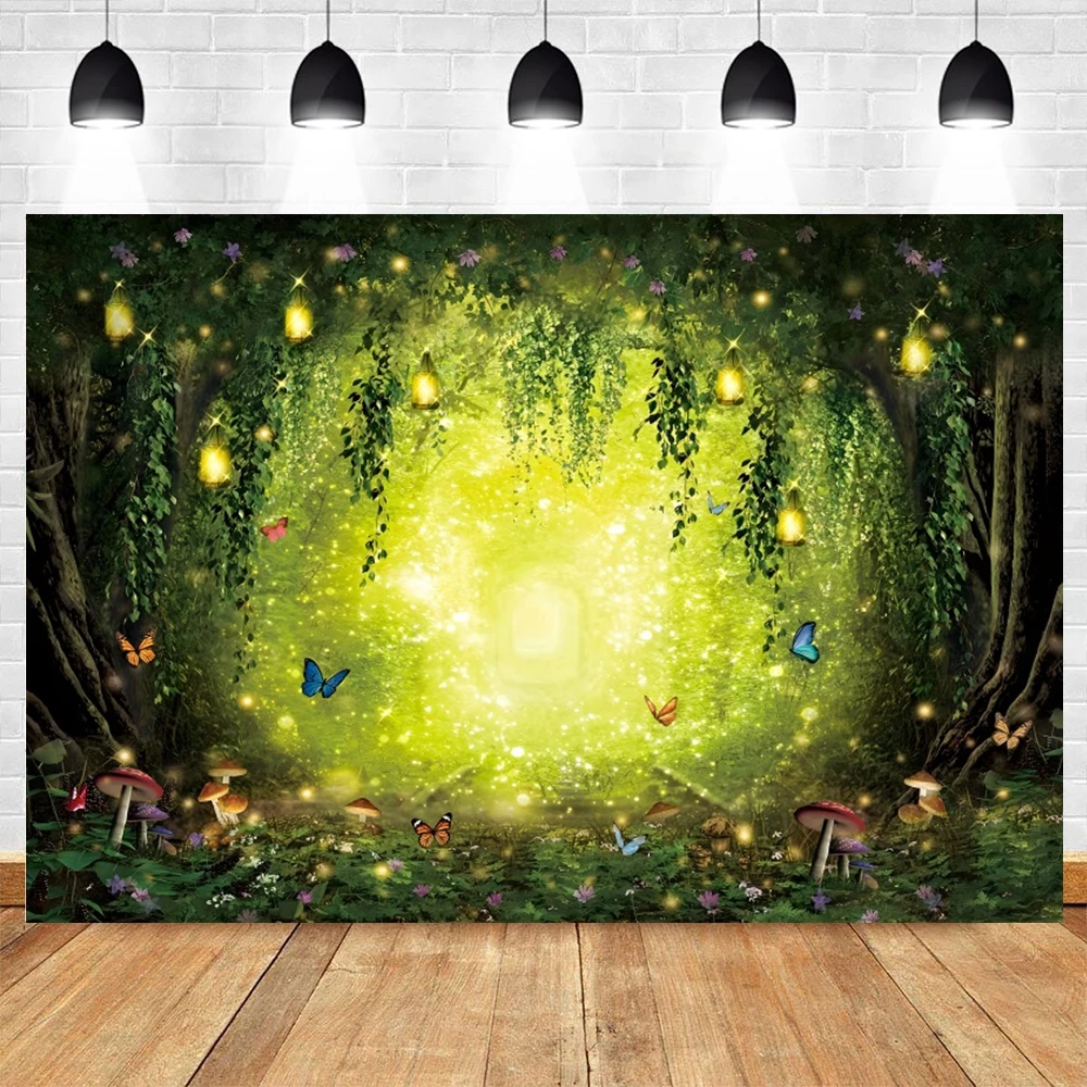 Fairy Tale Forest Mushroom Backdrop Dream Enchanted Wonderland Mushroom House Jungle Baby Birthday Photography Background Props