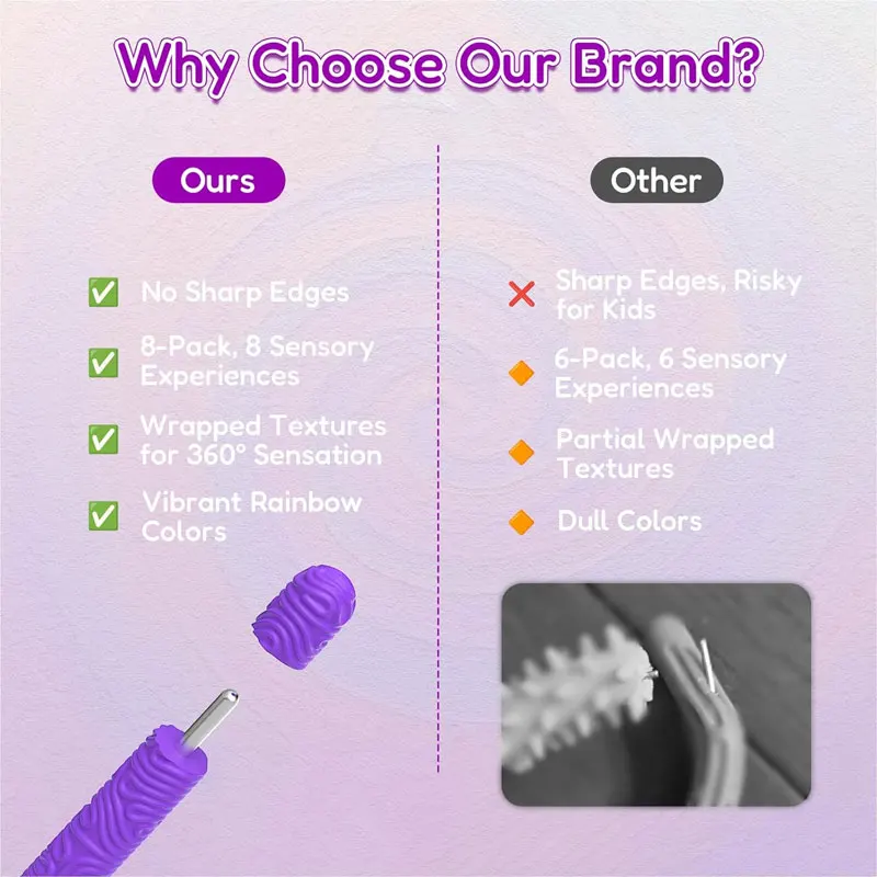 8 Uds. Palos sensoriales giratorios de silicona, juego de juguetes antiestrés, juguetes vibrantes para aliviar la ansiedad, enfoque, TDAH y autismo
