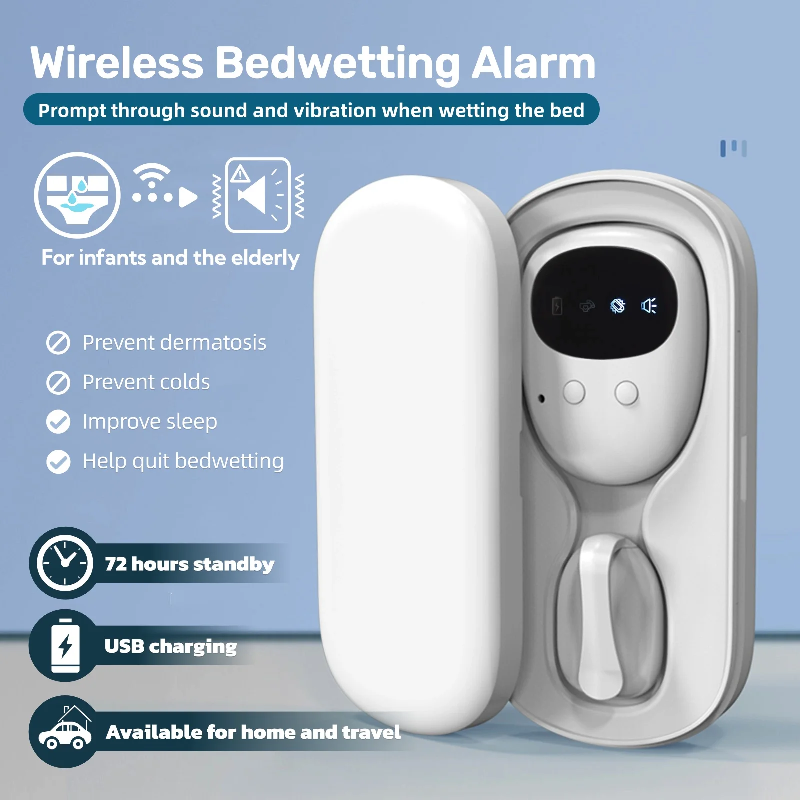 

Беспроводная сигнализация недержания ночного недержания мочи для ребенка и пожилых людей, сигнализация Enuresis, перезаряжаемая от USB, приучение к горшку для детей