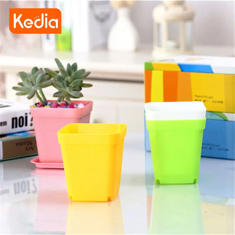 Plastic Functional Versatile Random Color Durable Attractive Versatile Planter With Saucer Assorted Color Plant Container Square