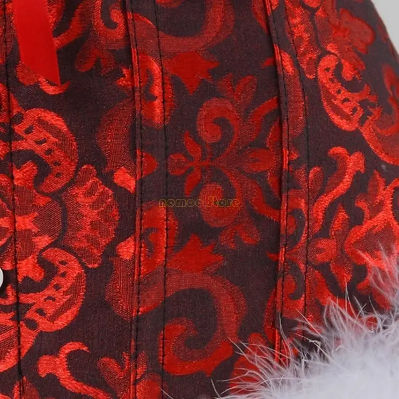 31BF Christmas Santa Corset Costume Feathers Corsets Bustier Lingeries Shapewear Gift
