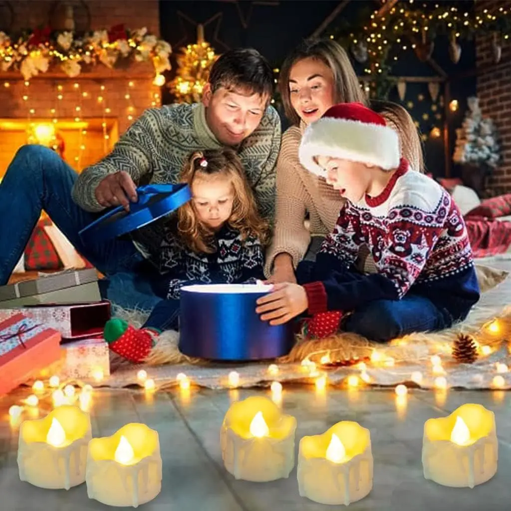 12/24 sztuk bezpłomieniowa dioda LED elektroniczna świeca upuszczająca woskowa podgrzewacz realistyczne płomienie lampa Led boże narodzenie