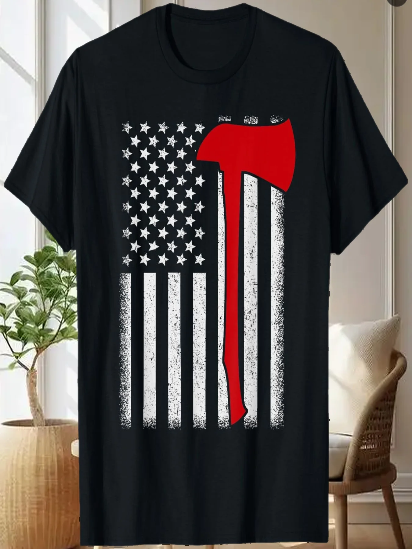 

Футболка с тонкой красной линией и топором с американским флагом