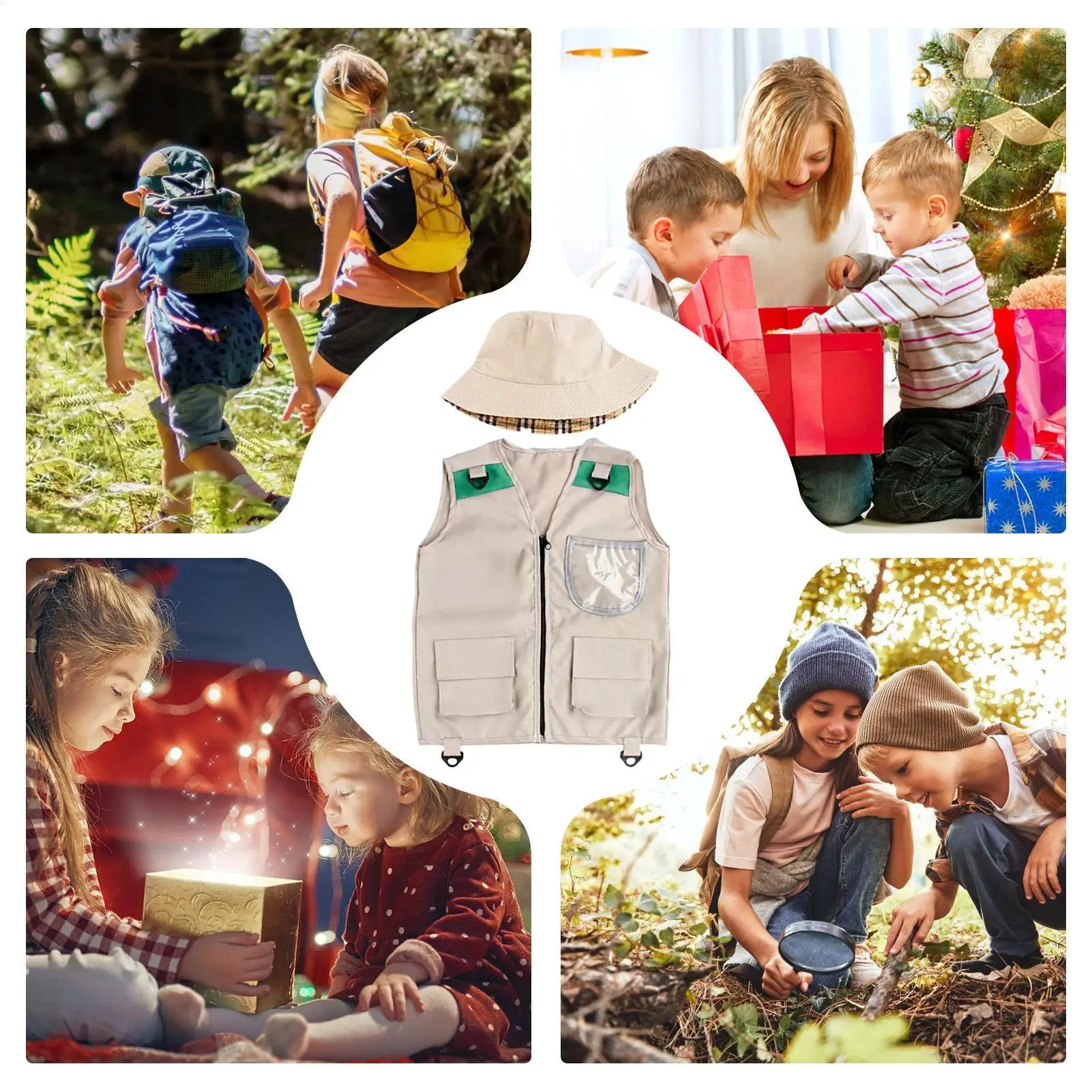 어린이 낚시 조끼 공원 관리인 의상 (포켓 & 걸이 고리 포함) 역할놀이 동물원 관리인 의상 어린이 모험 낚시 조끼