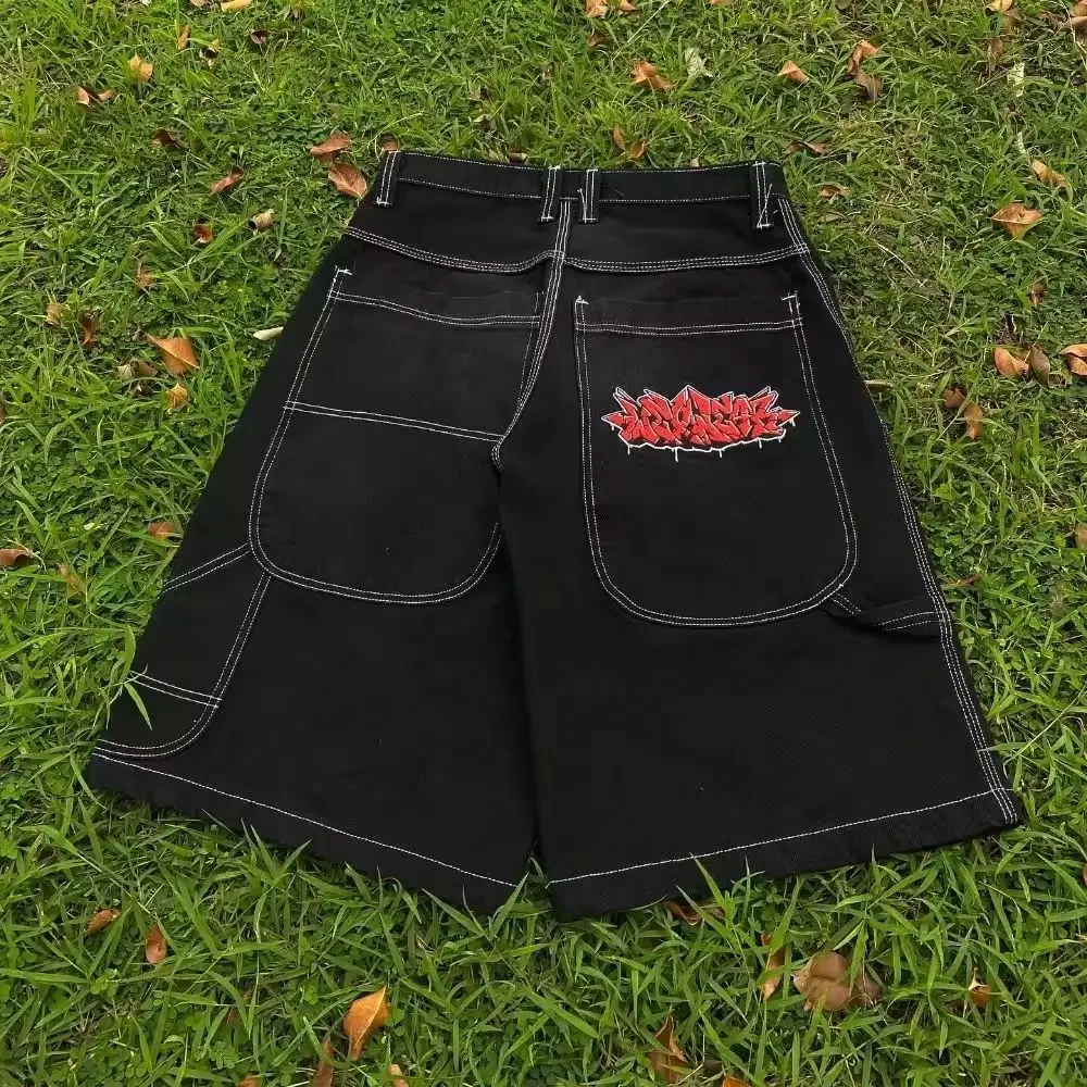 Jnco 남녀공용 트렌디 하이 스트리트 자수 데민 청바지, 힙합 팝 루즈핏 와이드 팬츠, 커플 미들 라이즈 청바지, 7 링