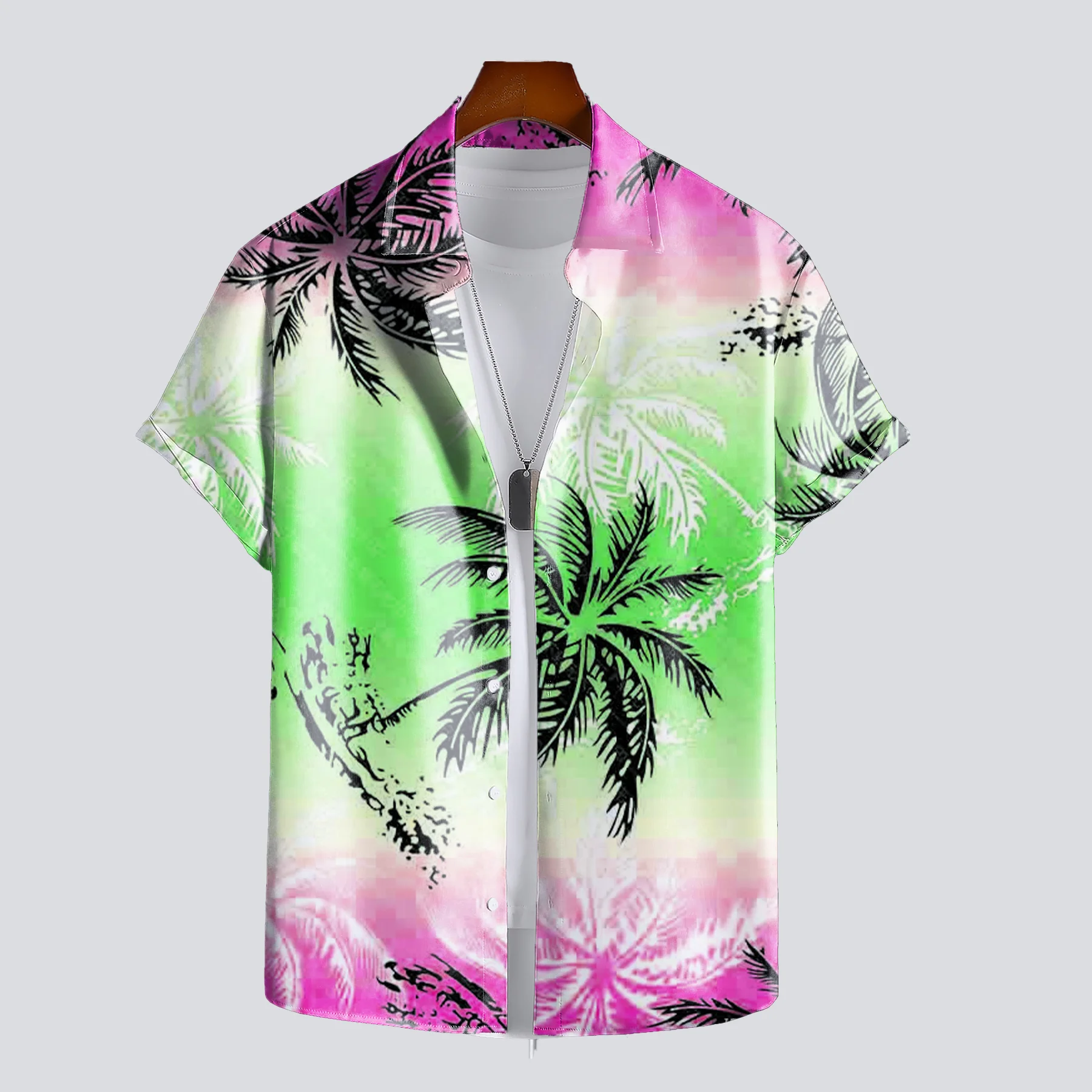 

Men's Summer 3D Printed Gradient Coconut Tree Pattern Hawaiian Shirt Casual Printed Floral Short Sleeve Hawaiian Tropical Top