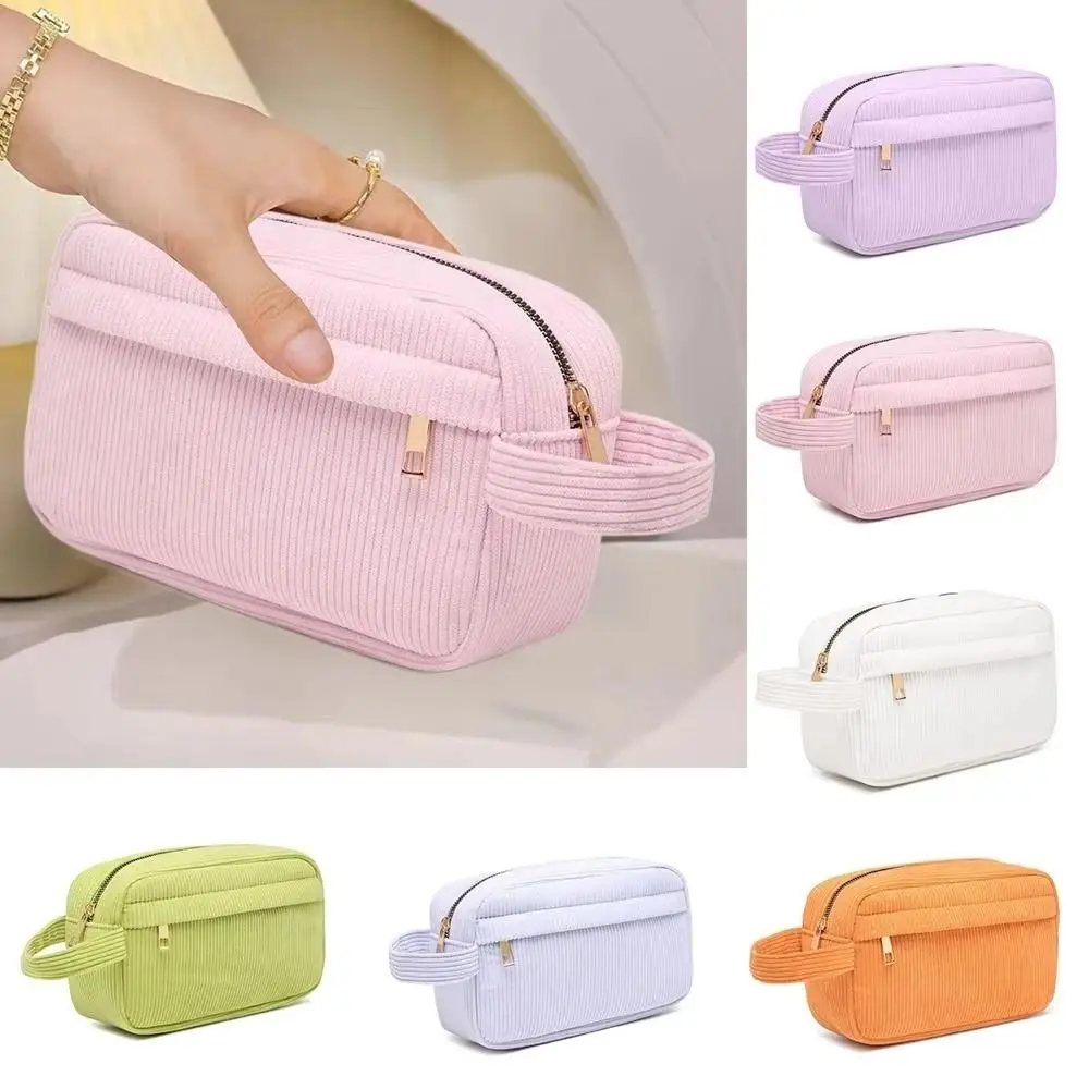 

New Corduroy Makeup Bag Large Capacity Hardwere Zipper Cosmetic Bags Handheld Multifunctional Coin Purse Travel Accessories