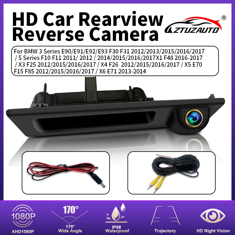 HD 1080P Waterproof Vehicle Plate Reverse Backup Camera For BMW 3 5 Series E90 E91 E92 F10 F11 X1 X3 X4 X5 X6  F48 F25 F26 E70