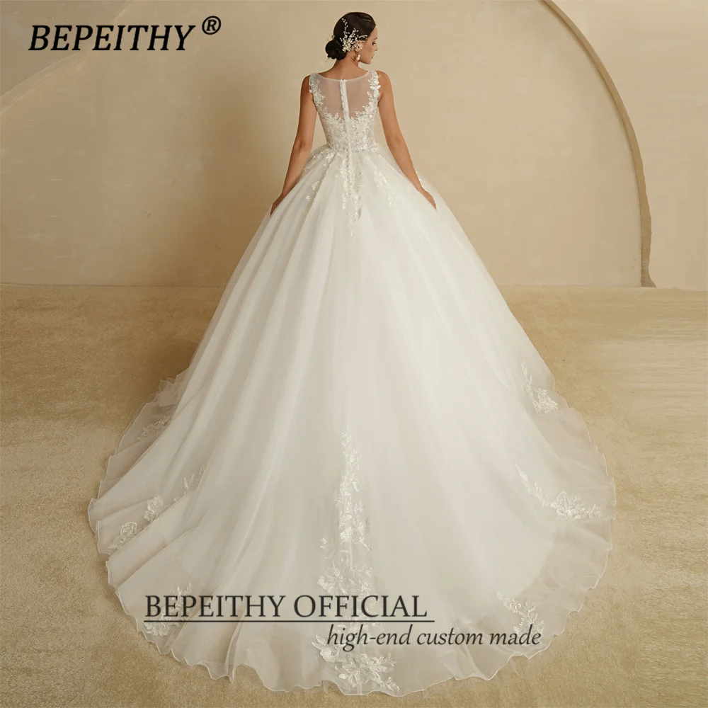 BEPEITHY Customized Scoop Sleeveless Princess Wedding Dress 2023 For Women Bride White Lace Vintage Court Train Bridal Ball Gown