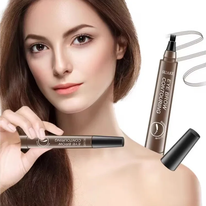 Caneta de sobrancelha microblading 4d, 4 garfos, ponta, lápis de tatuagem de sobrancelha, longa duração, esboço fino, líquido, maquiagem de sobrancelha
