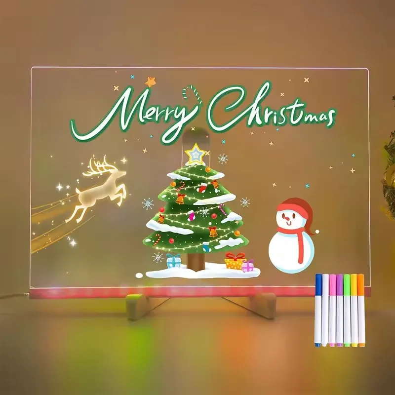 

LED Acrylic Drawing Board DIY Erasable Luminous Writing Boards with Stand and 7Colors Pen USB Plug Message Board with NightLight