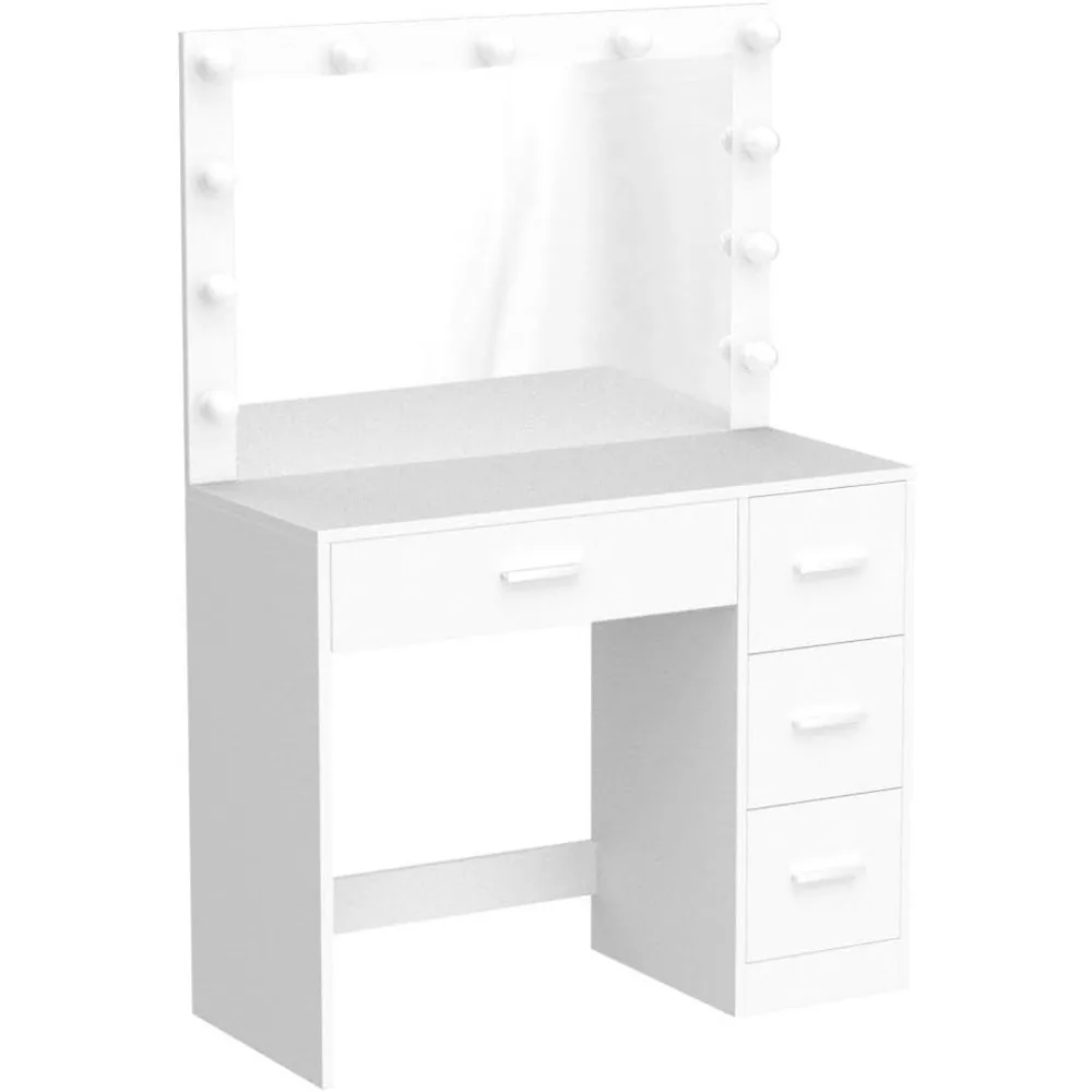 Makeup Vanity Table, Makeup Table with Large Mirror and 11 LED Lights, Brightness Adjustable, Dressing Table Desk with 4