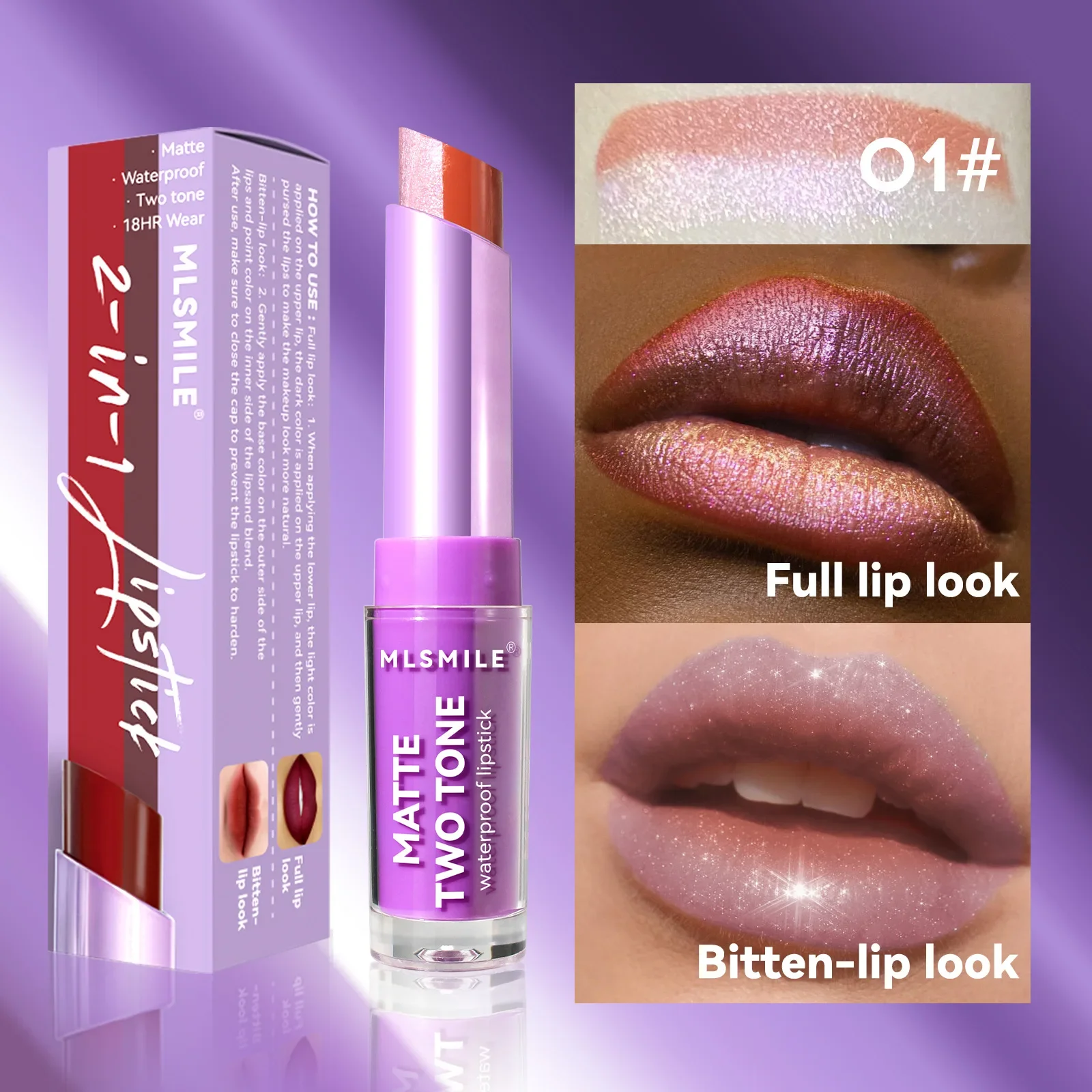 Zweifarbiger Lippenstift, perlmuttartig, matt, feuchtigkeitsspendender Lippenbalsam, Farbverlauf, Biss-Lippen-Make-up-Lippenstift.