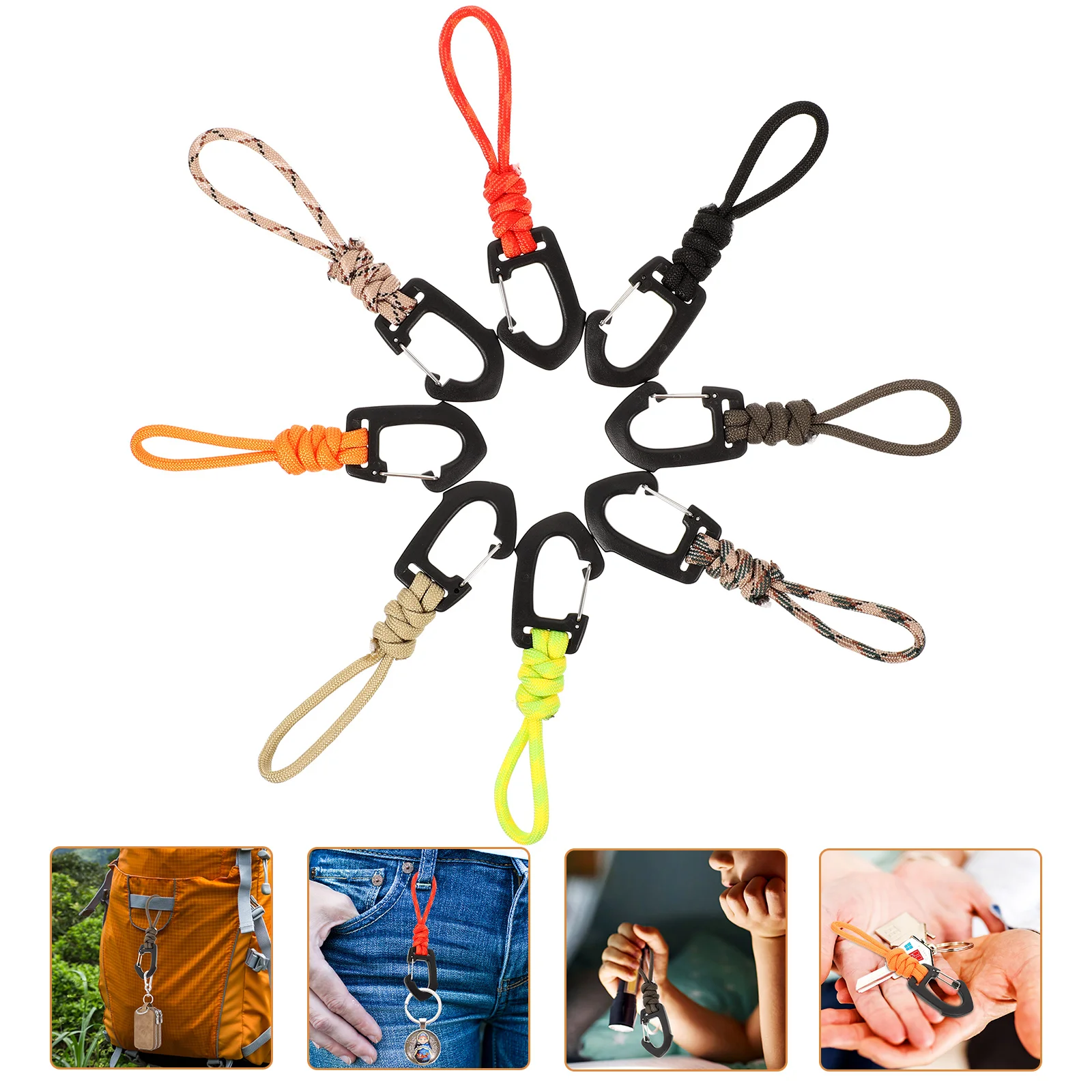 

8 Pcs Key Lanyard Carabiner Keychain Fob Tool on Foot for Camping Outdoor Lanyards Men