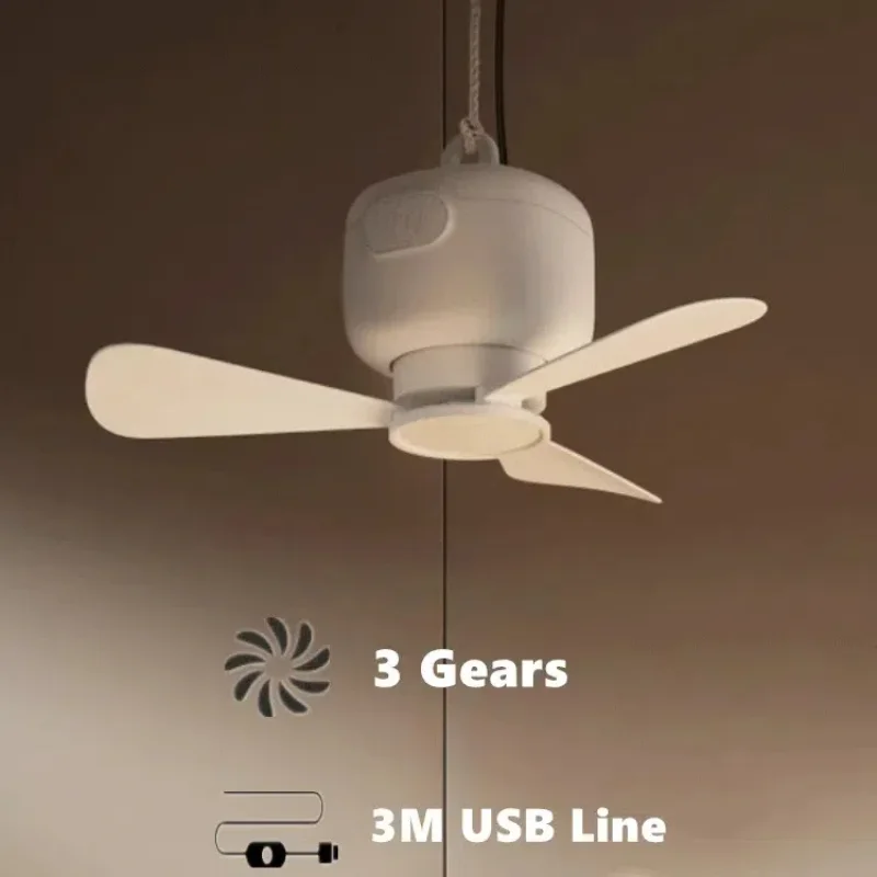 New USB Ceiling Fan 3 Gears Detachable Blade Portable Silent Indoor Cooling Outdoor Tent Camping Fan 3 Meter Line Control