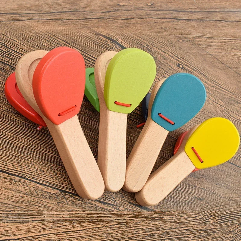 

1Pcs Baby Montessori Wooden Orff Percussion Instrument Baby Handle Castanets Clappers Hand Clappers Brain Game Educational Toys