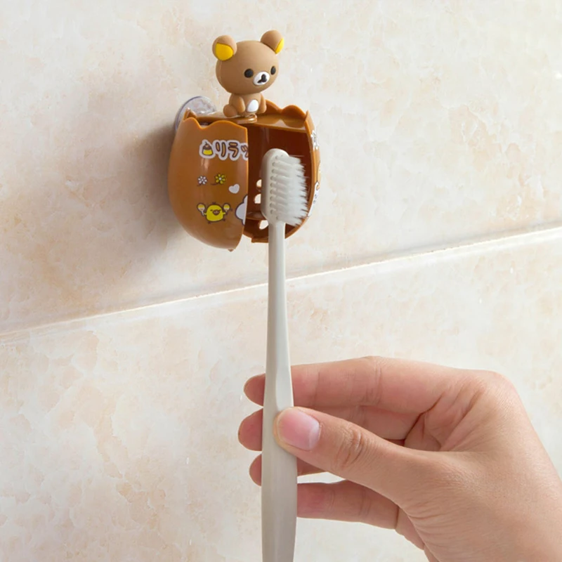 1PC Cartoon Animal Toothbrush Holder Wall Mounted Toothbrush Suction Cup Storage Rack Bathroom Storage Rack Toothbrush Container