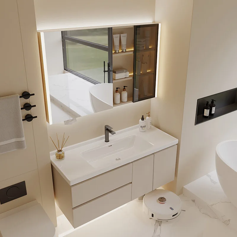 Retro Sweeping Bathroom Cabinets Robot Station Storage Bathroom Cabinets Cream Bathroom Home Furniture In Particolare ZY50YSG
