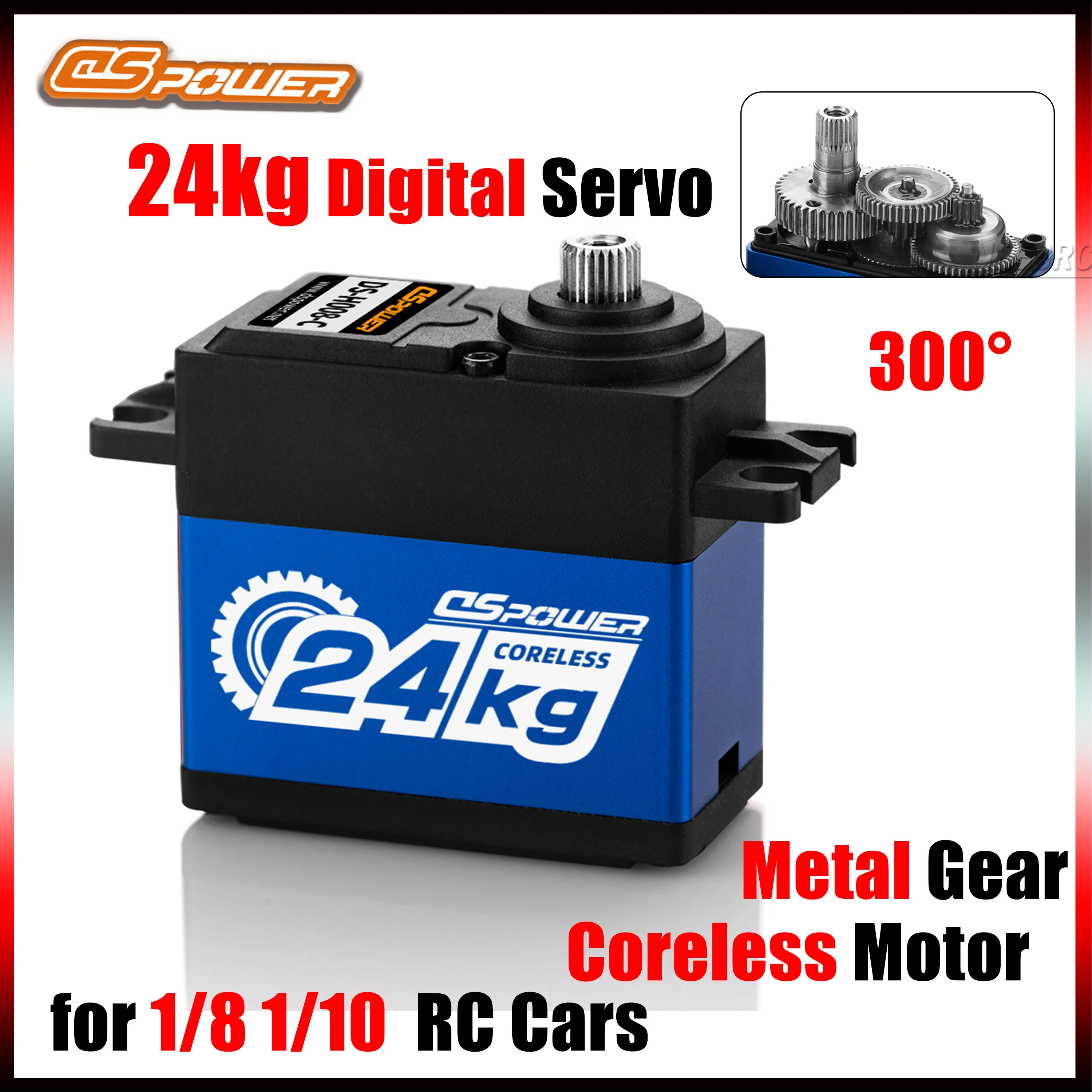 

DSpower 24KG Metal Gear Waterproof Coreless Motor High Speed Large Torque Digital Servo 300° for 1/8 1/10 RC Car Accessories