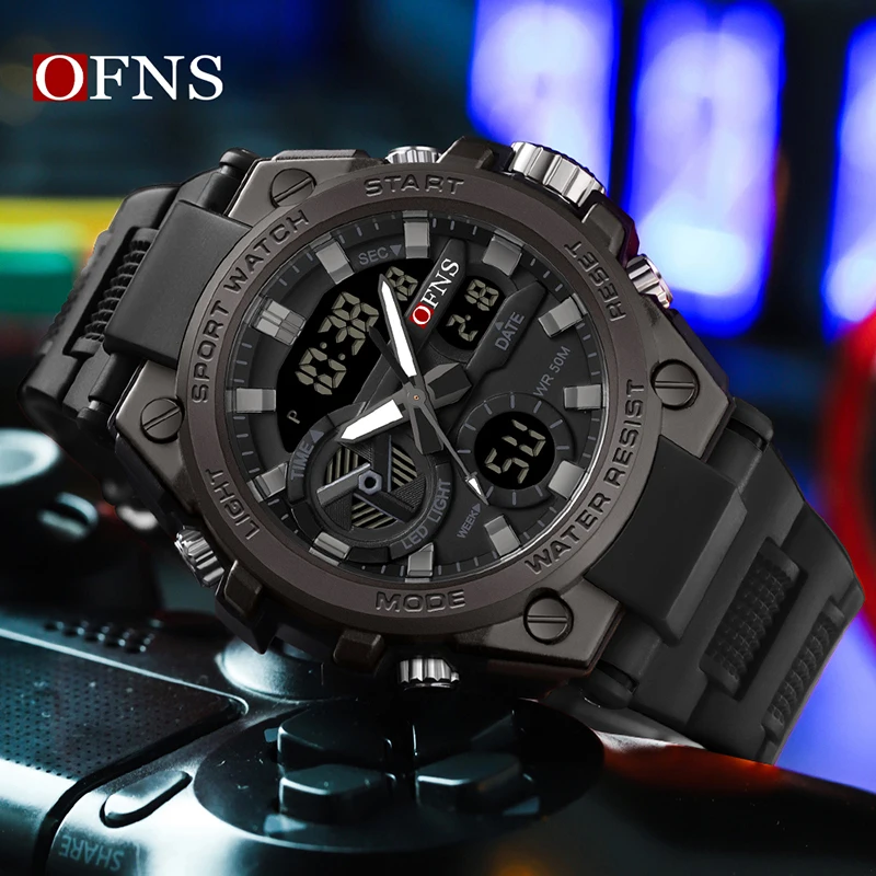 OFNS Luxury G style Military Sports Quartz Watch Waterproof Outdoor Sports Clock Men\'s LED Analog Digital Alarm Wrist Watches