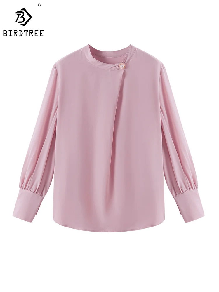 

BirdTree 100%Pure Real Silk Shirt for Women, Round Neck Long Sleeve, Elegant Fashion Chic Blouses, 2024 Spring New Tops T42866QM