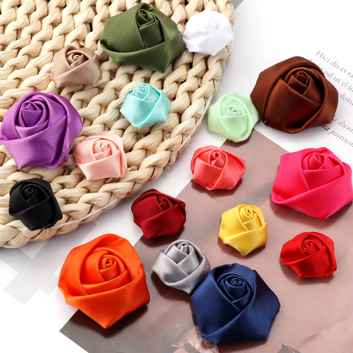 20Pcs/Lot 2-4cm Colorful Silk Ribbon Handmade Rose Flowers For Wedding DIY Sewing Crafts Gift Bouquets Party Christmas Decor