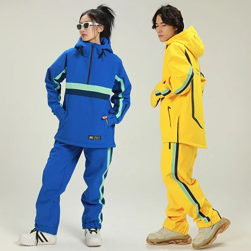 Conjunto de esquí de montaña al aire libre para hombre y mujer, chaquetas con capucha y pantalones, trajes de Snowboard, chándales impermeables con calefacción, ropa de invierno, 2025