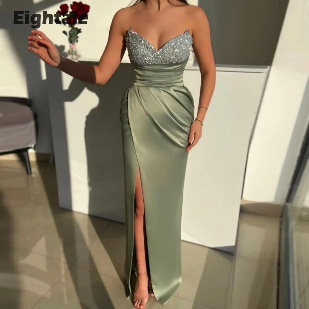 

Eightale Dubai Prom Dresses Sparkly Beaded Satin Side Slit Mermaid Evening Party Gowns Celebrity Satin abendkleid damen