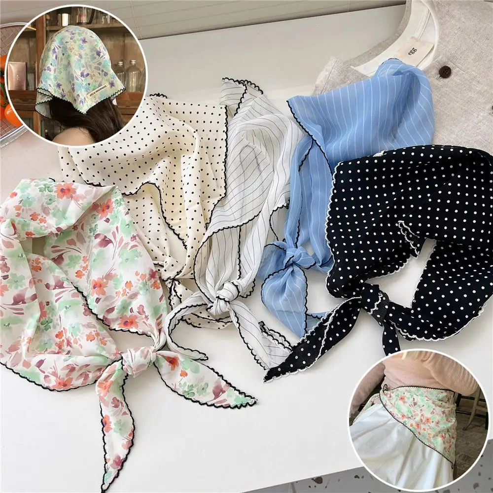 Thin Triangle Hair Scarf Headband Polka Dot Striped Scarf Flower Printed Head Scarf DIY Hair Ties INS StylBandanas Hair Ribbon