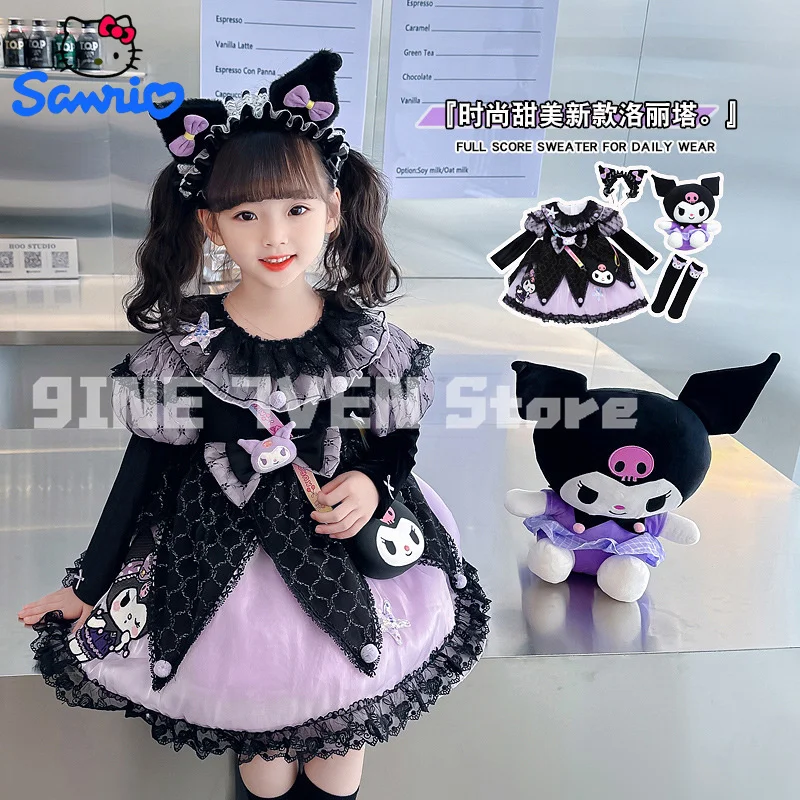 

Sanrio Girl Cosplay Kuromi Kawaii Dress Autumn Winter Long Sleeved Princess Dress Little Devil Cos Christmas Girl Holiday Gift