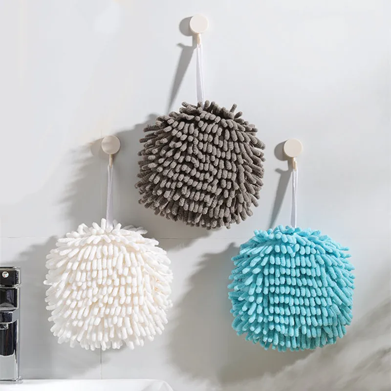 Chenille Hand Towels Microfiber Towels Kitchen Bathroom Hand Towel Ball with Hanging Loops Quick Dry Soft Absorbent