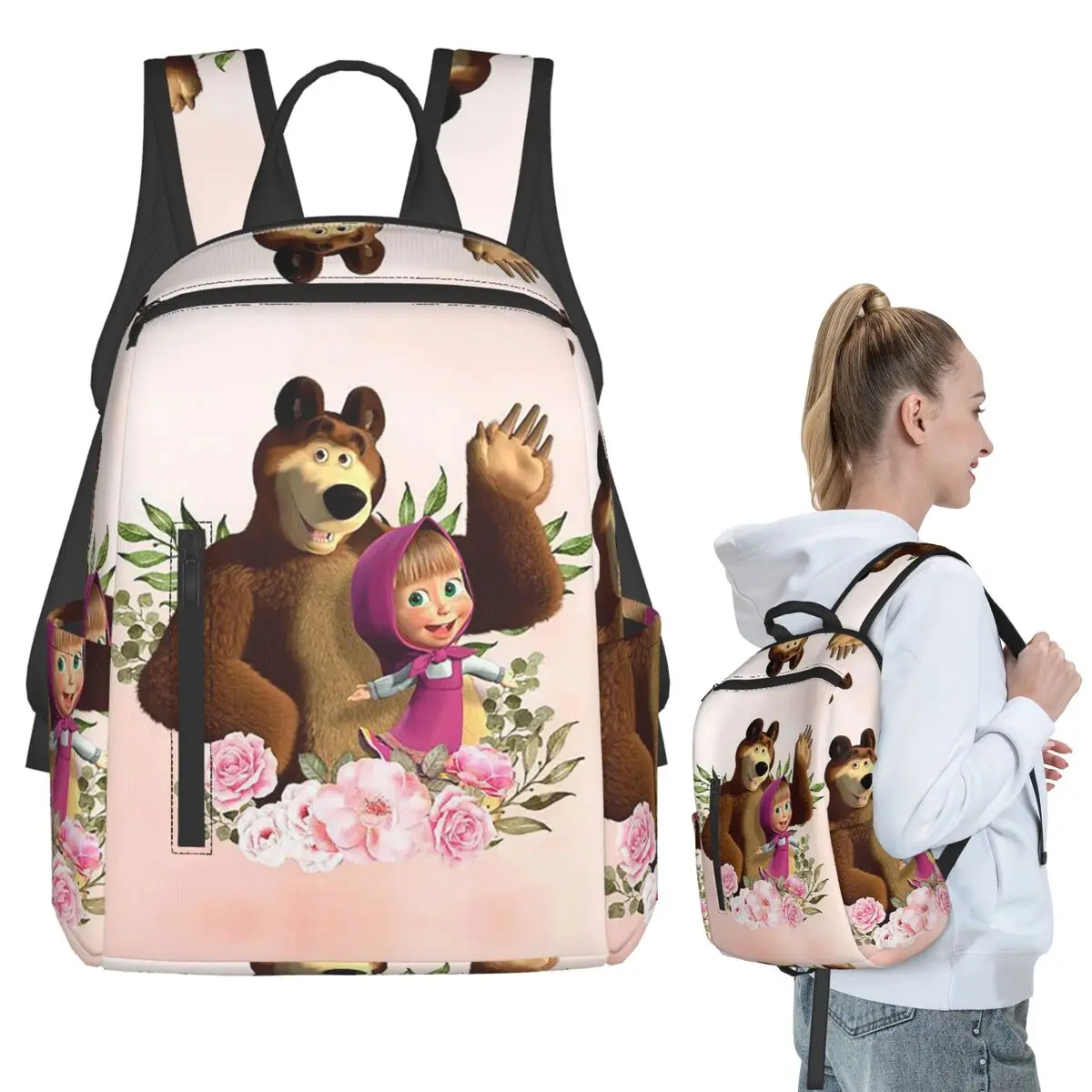 

Рюкзак с рисунком Маша и Медведя, студенческая сумка для книг для мальчиков и девочек, детская школьная сумка, компьютерные сумки на плечо для мужчин и женщин