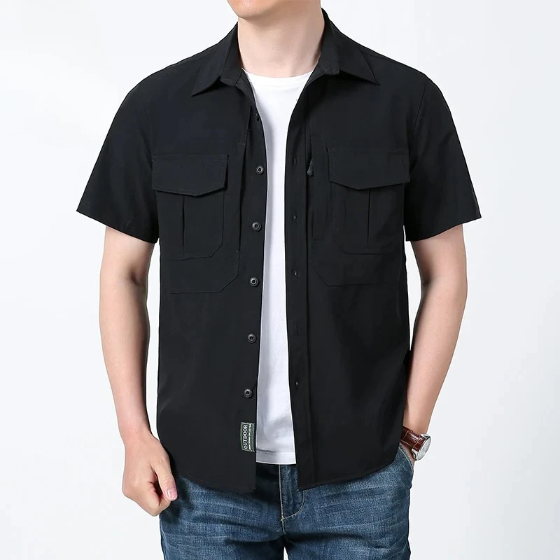 

NewMaxbarley Summer Short-sleeved Shirt Men Outdoor Hiking Fishing Ice Silk Sunscreen T-shirt 2026 New Casual Zipper Pocket Tops