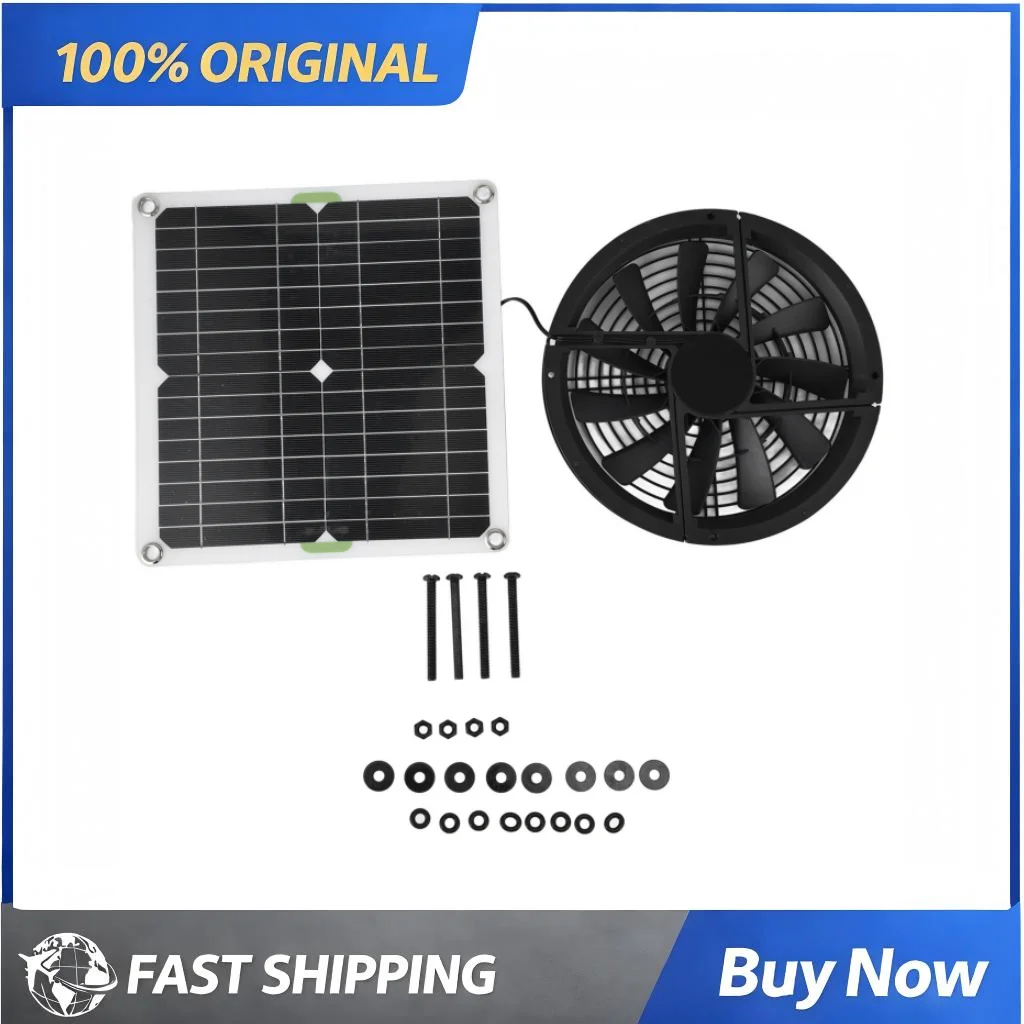 12V Solar Panel Fan Solar Charger Exhaust Fan Greenhouse Shed Pet House Round Ventilation Case Solar Powered Fan 100W