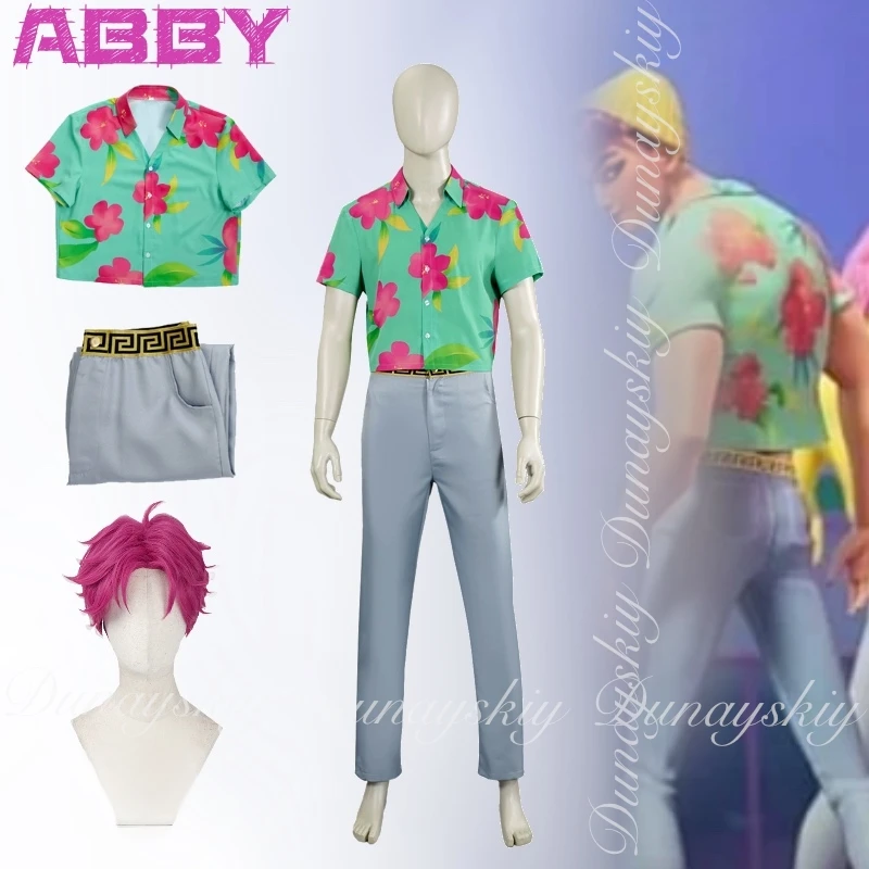 

KPop Demon Hunters Movie Abby Cosplay Saja Boys With The Green Floral Shirt With Black Wig Helloween Cosplay Costume Full Of Set